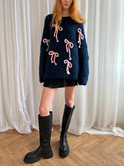 Exquisiter Bogen Crew Neck Lockere Pullover