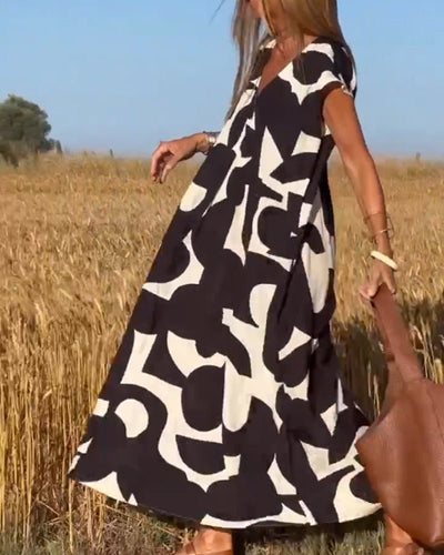 Oversized V-Ausschnitt Sommerkleid mit Prints für Damen