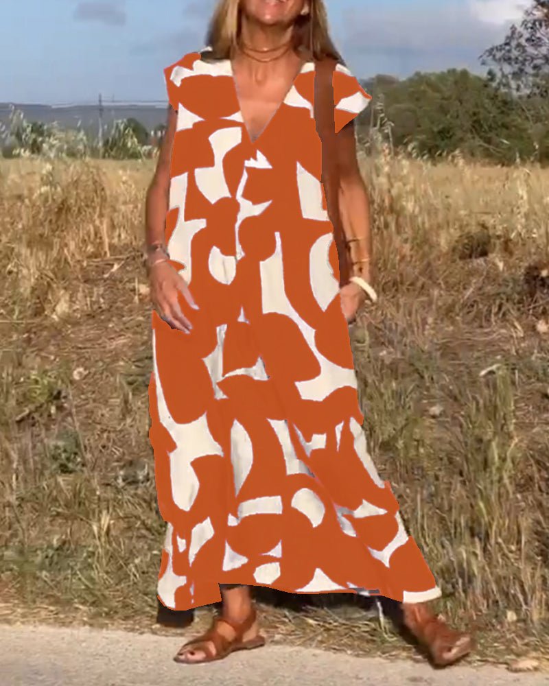 Oversized V-Ausschnitt Sommerkleid mit Prints für Damen