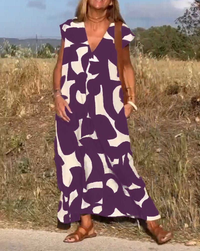 Oversized V-Ausschnitt Sommerkleid mit Prints für Damen