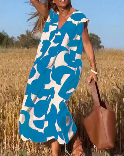 Oversized V-Ausschnitt Sommerkleid mit Prints für Damen