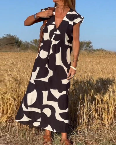 Oversized V-Ausschnitt Sommerkleid mit Prints für Damen