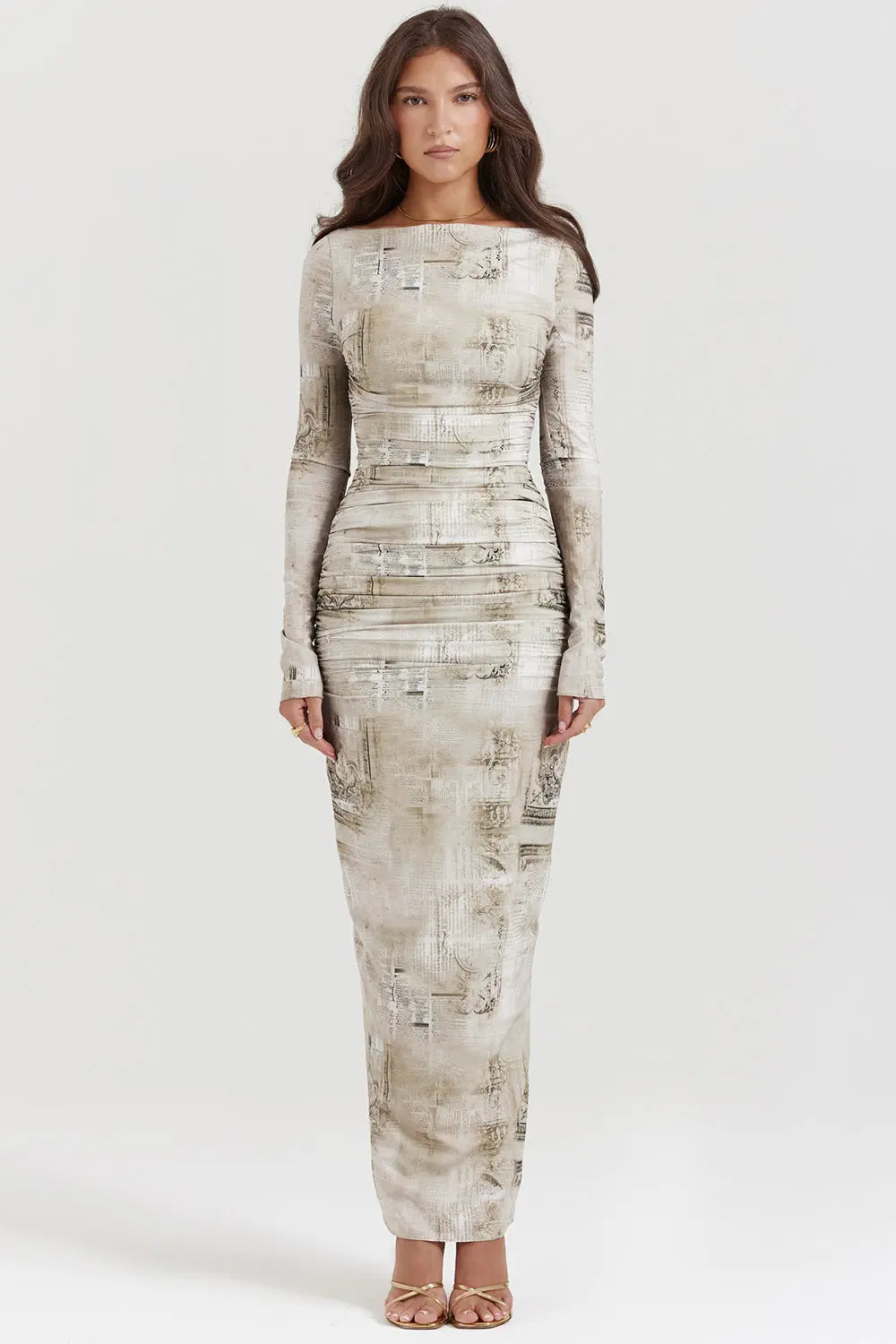 Maxikleid mit Salbei Print und natürlicher Eleganz für Frauen