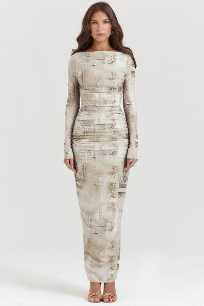 Maxikleid mit Salbei Print und natürlicher Eleganz für Frauen