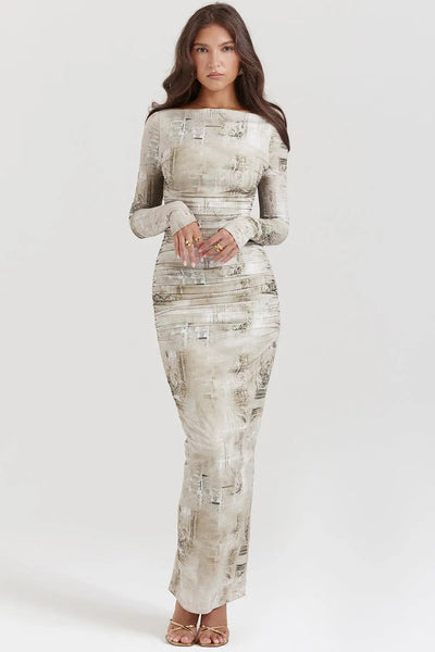 Maxikleid mit Salbei Print und natürlicher Eleganz für Frauen