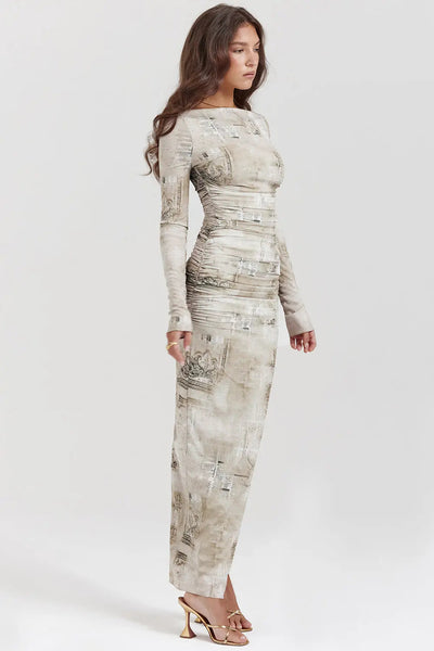 Maxikleid mit Salbei Print und natürlicher Eleganz für Frauen