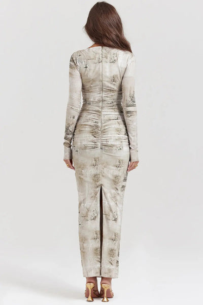 Maxikleid mit Salbei Print und natürlicher Eleganz für Frauen