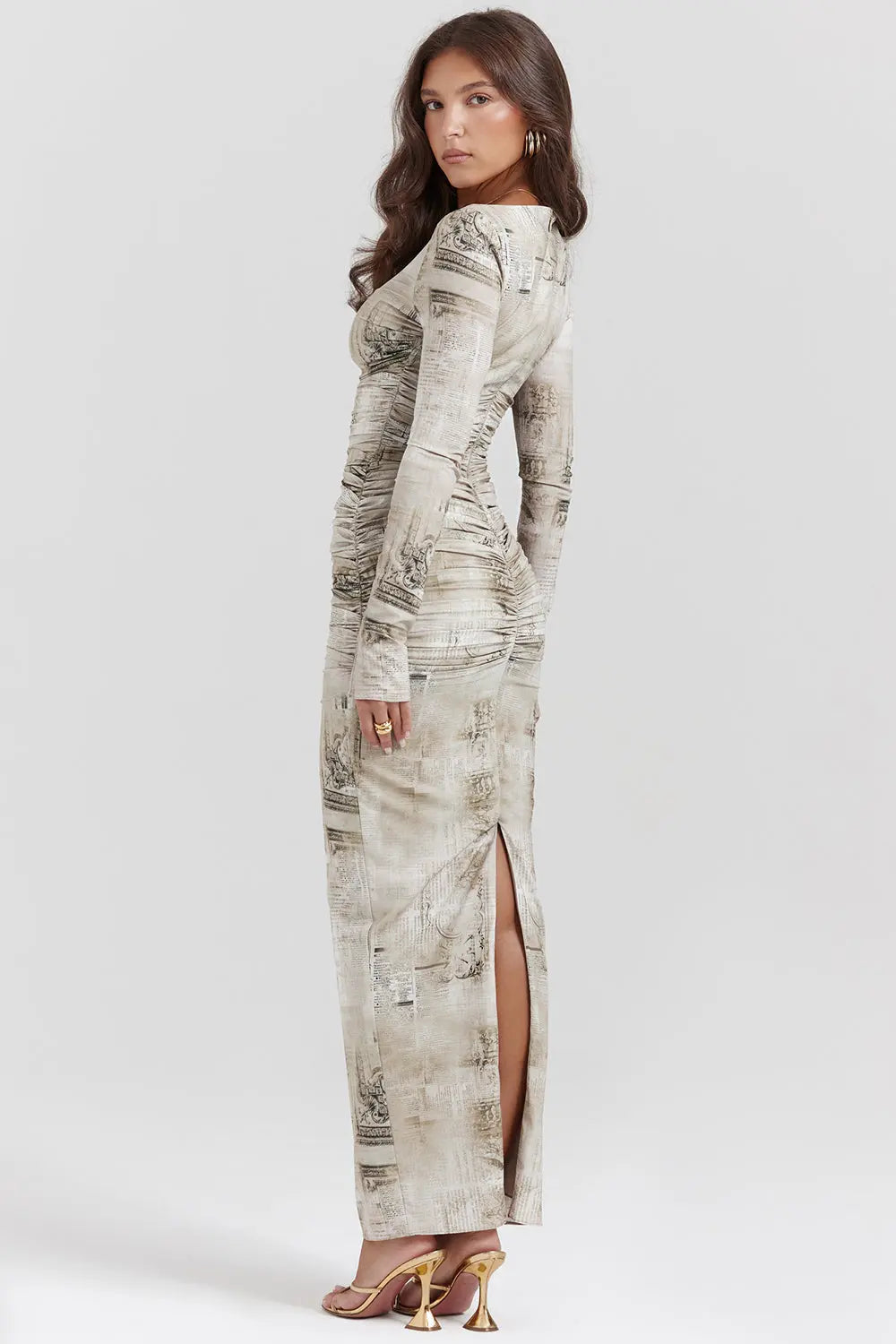 Maxikleid mit Salbei Print und natürlicher Eleganz für Frauen