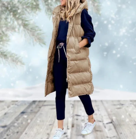 Lange Stepp-Bodywarmer mit Kapuze für Damen