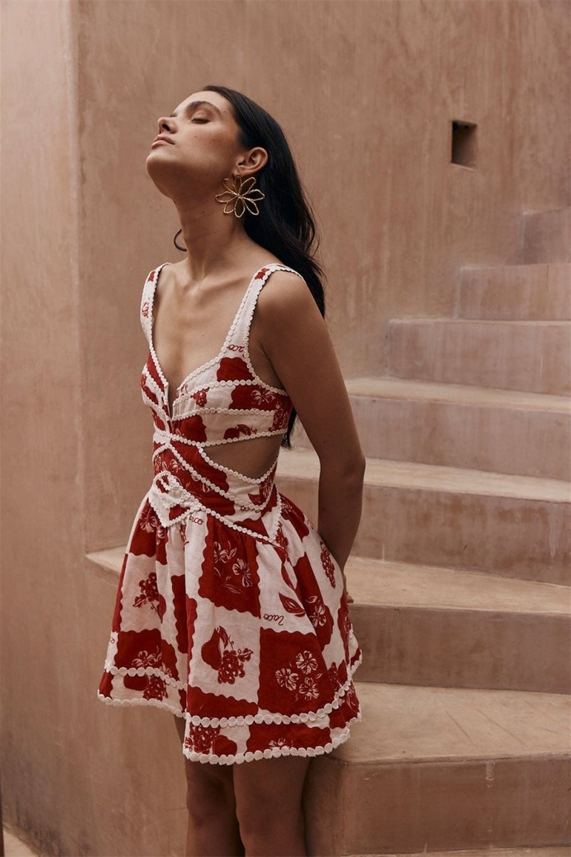 Besticktes Minikleid mit Boho Chic und Baumwollmischung für Frauen