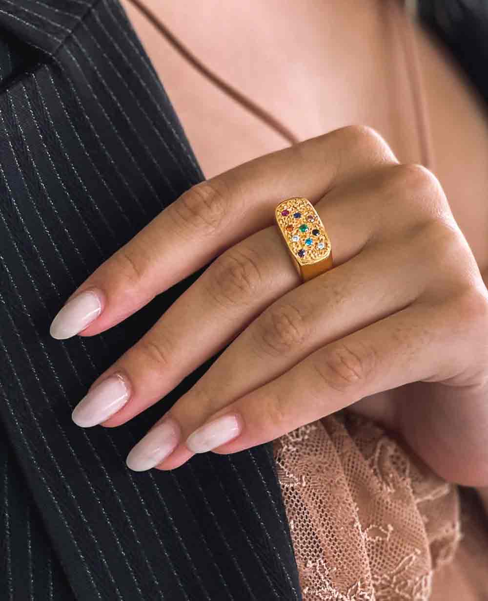 Gold Multicolour Ring mit Perlenakzenten Für Frauen