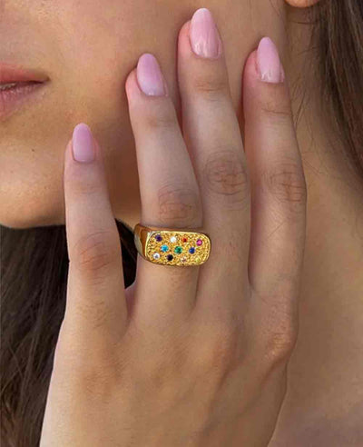 Gold Multicolour Ring mit Perlenakzenten Für Frauen