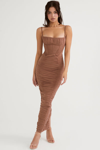 Mocha Maxikleid mit Korsett für Frauen