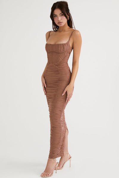 Mocha Maxikleid mit Korsett für Frauen