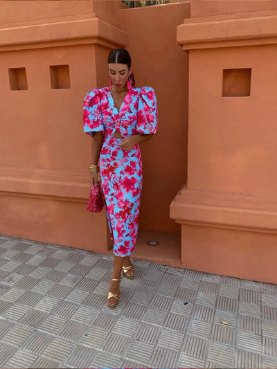 Trude™ | Bunte Kleid mit Faltenärmeln