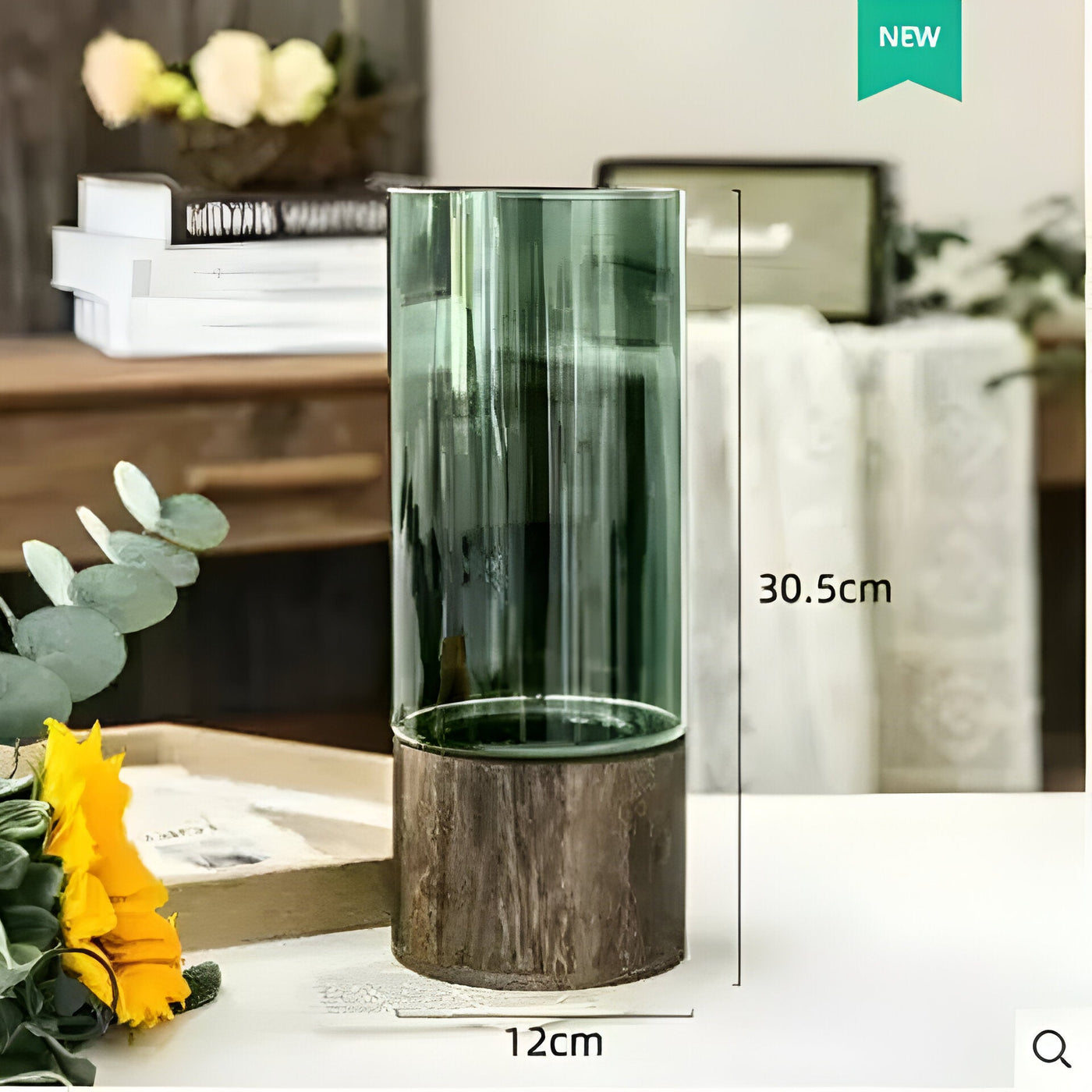 TranquilBloom Vase – Europäische Hydroponik Holz- und Glasvase