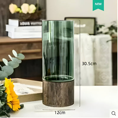 TranquilBloom Vase – Europäische Hydroponik Holz- und Glasvase