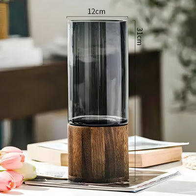 TranquilBloom Vase – Europäische Hydroponik Holz- und Glasvase