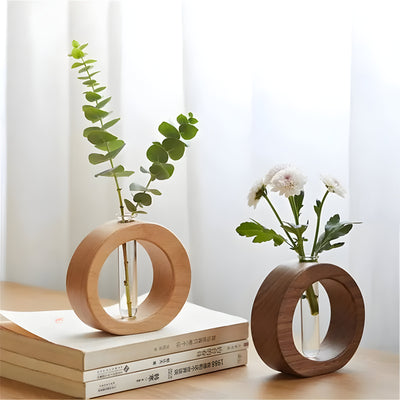 VerdantWood Vase – Holz-Hydroponik-Blumenvase