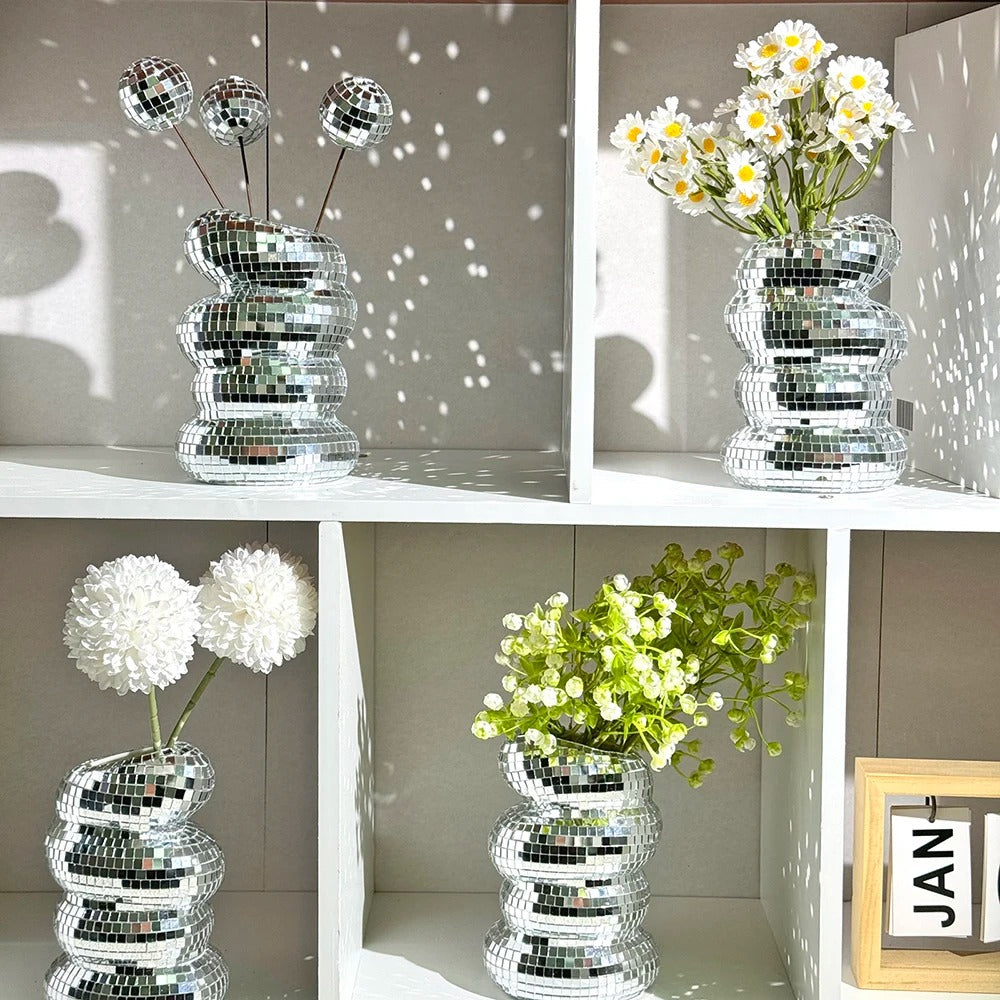 ShimmerTwist Vase - Glitzernde Disco-Kugel Glasfliese