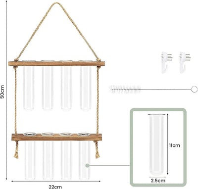 VerdantFlow Vase - 2 Etagen Hängende Reagenzglas-Pflanzgefäße aus Holz