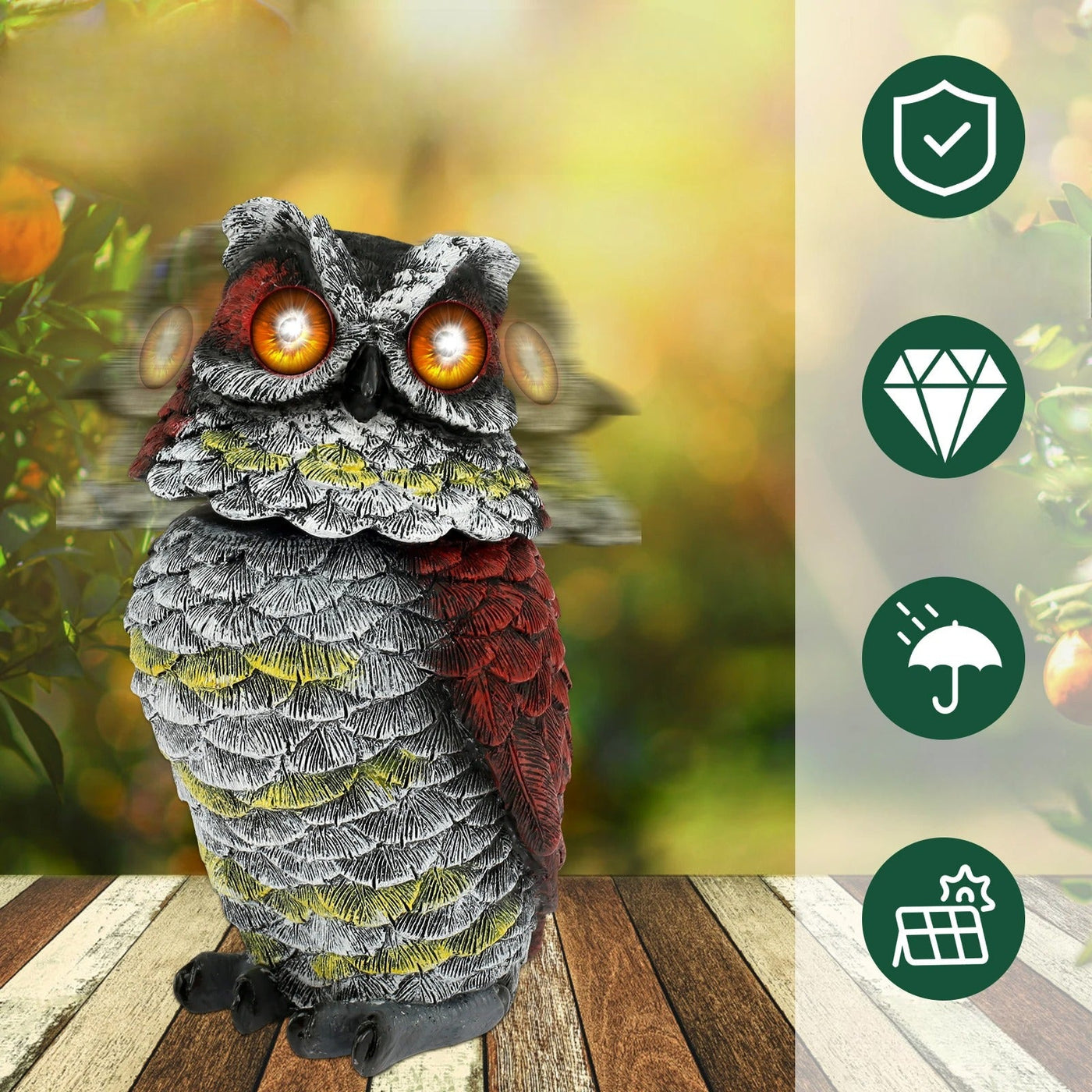 NightGlare Statue - Solarbetriebene Eulenstatue