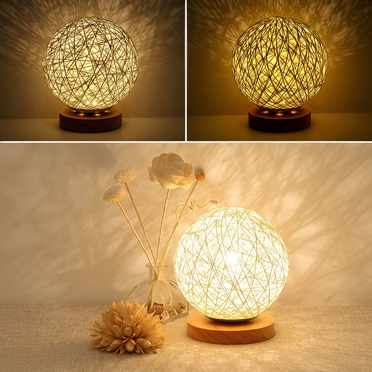 TwineGlow Light - Moderne USB-Ladbare Rattan-Tischlampe