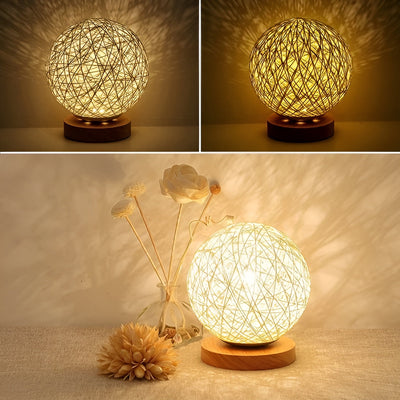 TwineGlow Light - Moderne USB-Ladbare Rattan-Tischlampe