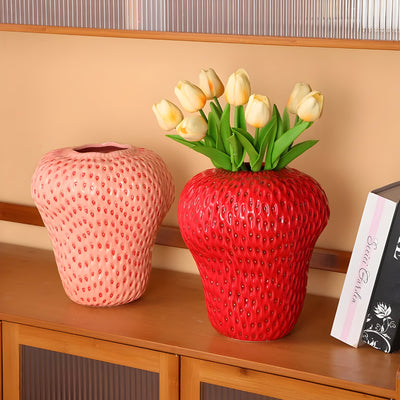 BerryHaven Vase - Keramische Erdbeer Blumenvase