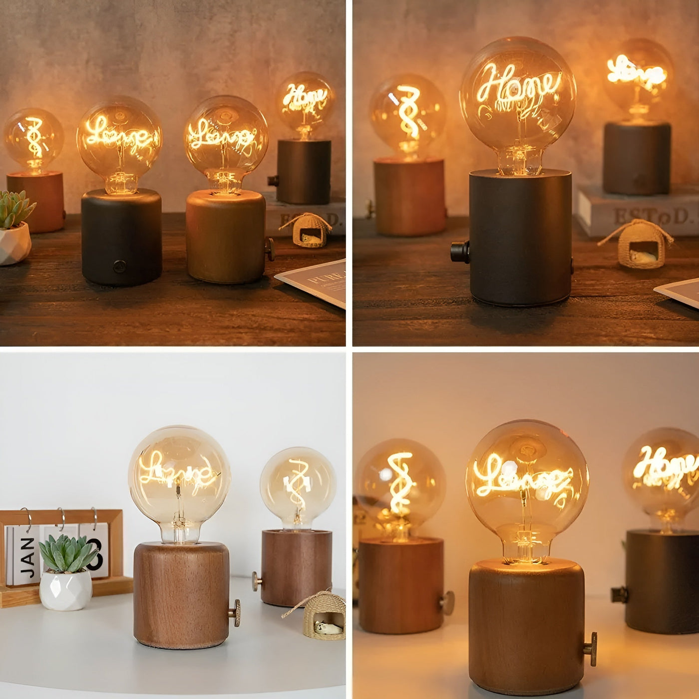 LunaHollow Lampe – Vintage Holz Tischlampe