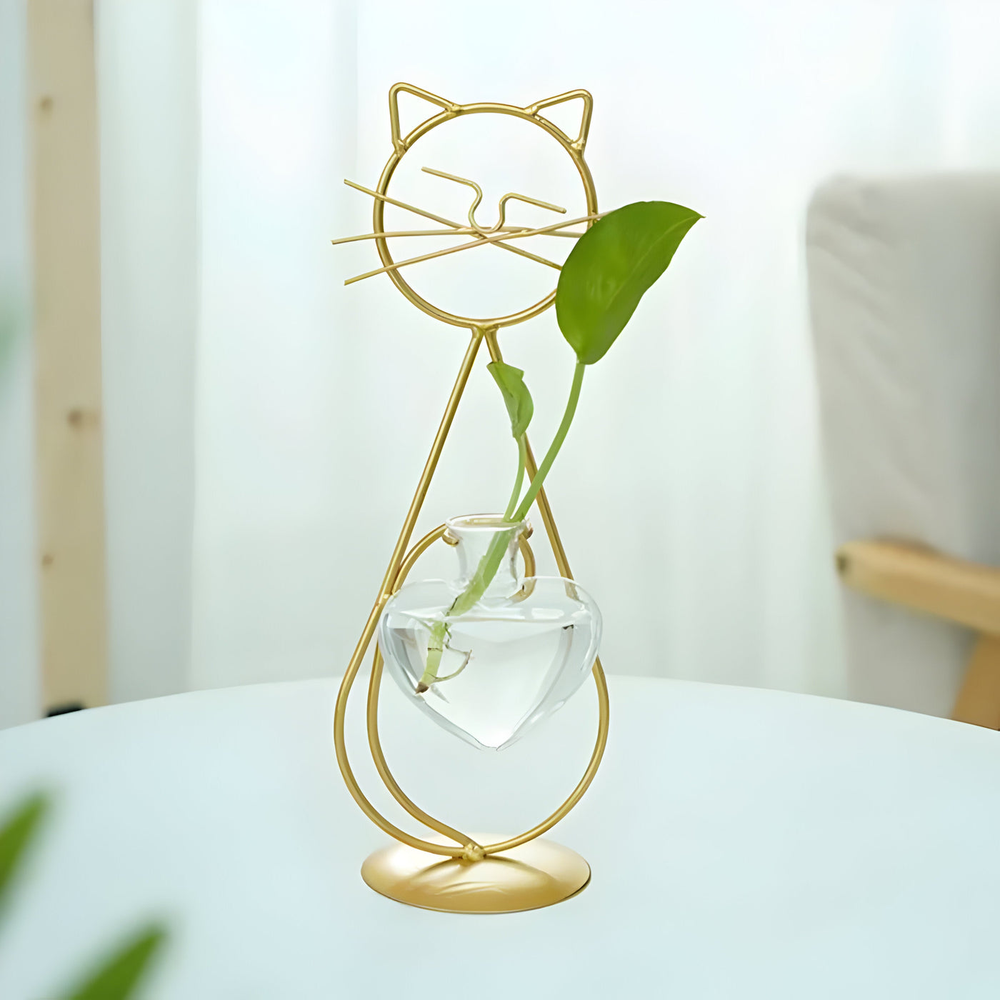 AquaPurr Vase - Hydroponische Glas-Herz-Vase mit Katzenförmigem Halter