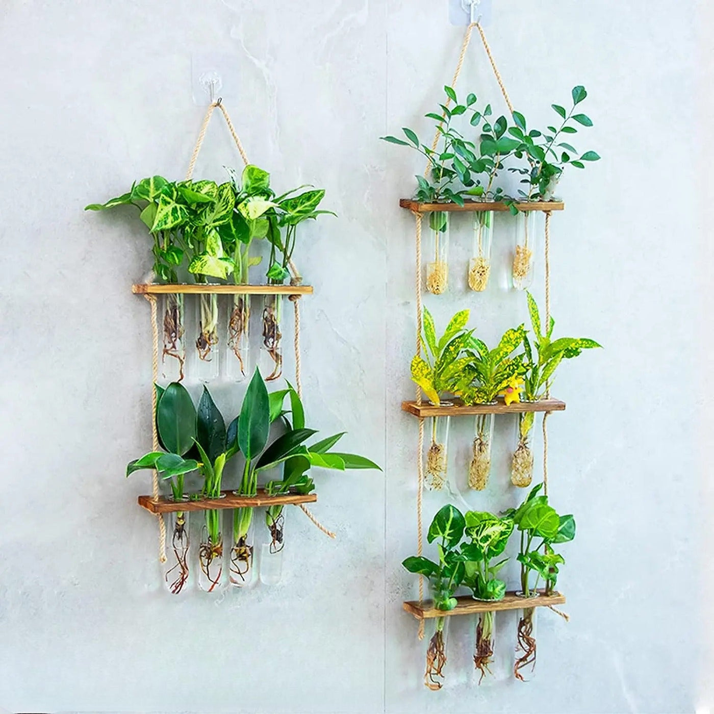 VerdantFlow Vase - 2 Etagen Hängende Reagenzglas-Pflanzgefäße aus Holz