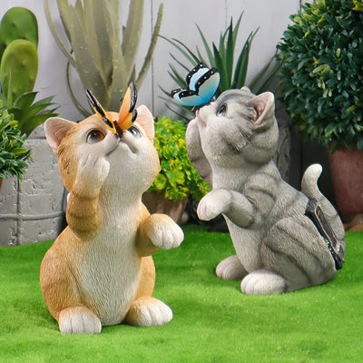 MoonlitPaws Light - Solarbetriebene Kätzchenstatue mit Schmetterlingslicht