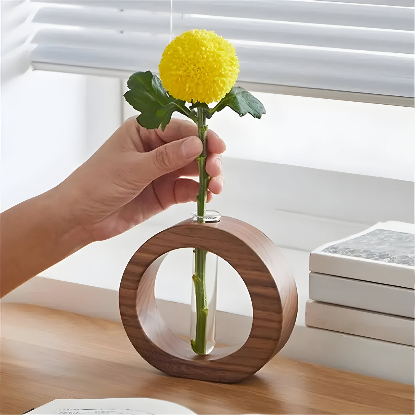 VerdantWood Vase – Holz-Hydroponik-Blumenvase