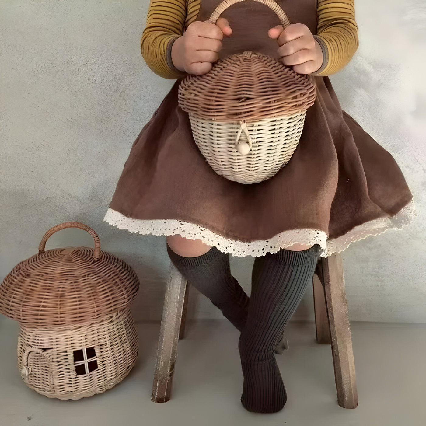 SunnySprout Korb - Rattan Geflochtener Pilz Korb