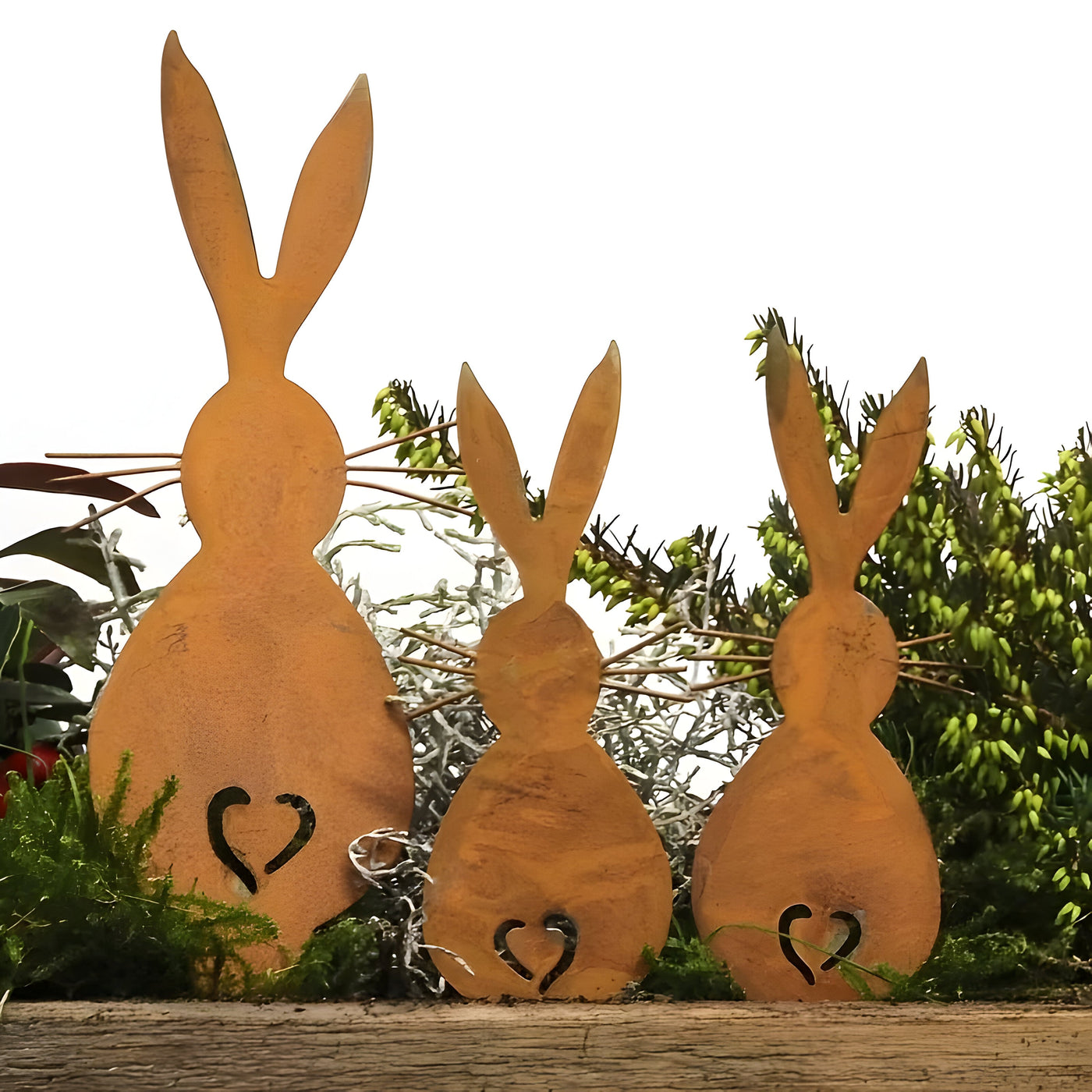 RustyRabbit Ornamente – 3-teiliges rustikales Metallhasen-Gartendekor