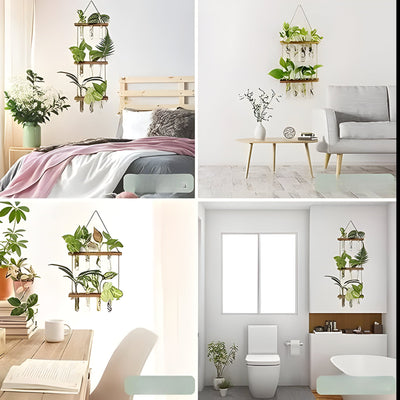 VerdantFlow Vase - 2 Etagen Hängende Reagenzglas-Pflanzgefäße aus Holz