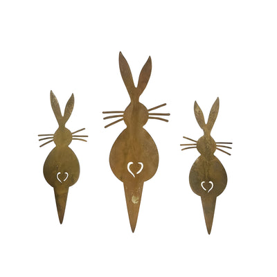 RustyRabbit Ornamente – 3-teiliges rustikales Metallhasen-Gartendekor
