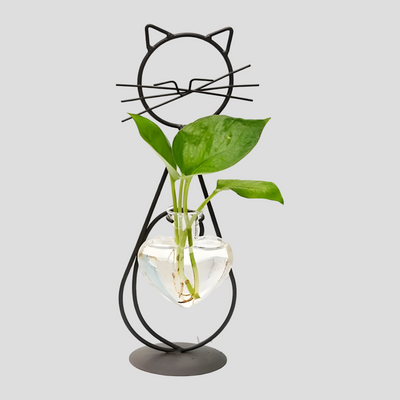 AquaPurr Vase - Hydroponische Glas-Herz-Vase mit Katzenförmigem Halter