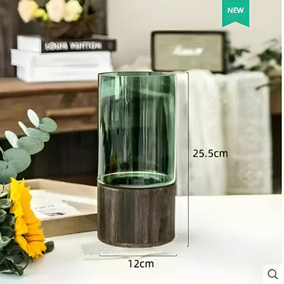 TranquilBloom Vase – Europäische Hydroponik Holz- und Glasvase