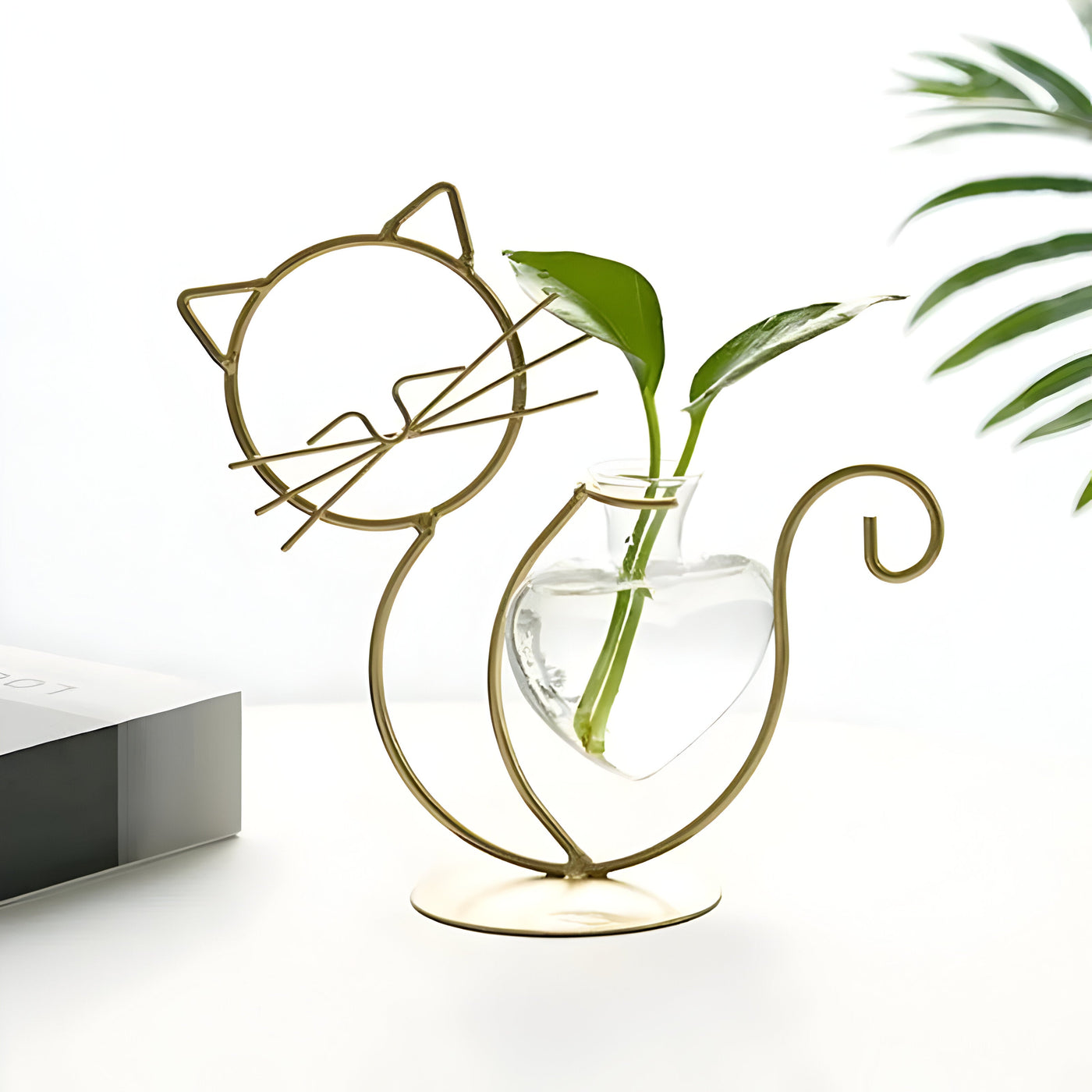 AquaPurr Vase - Hydroponische Glas-Herz-Vase mit Katzenförmigem Halter