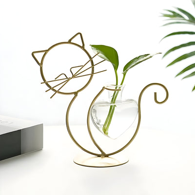 AquaPurr Vase - Hydroponische Glas-Herz-Vase mit Katzenförmigem Halter