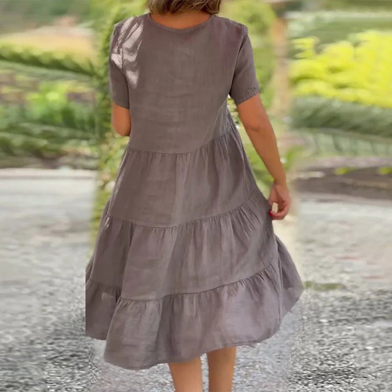 Leinen V-Ausschnitt Midikleid für Damen