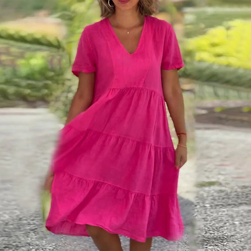 Leinen V-Ausschnitt Midikleid für Damen