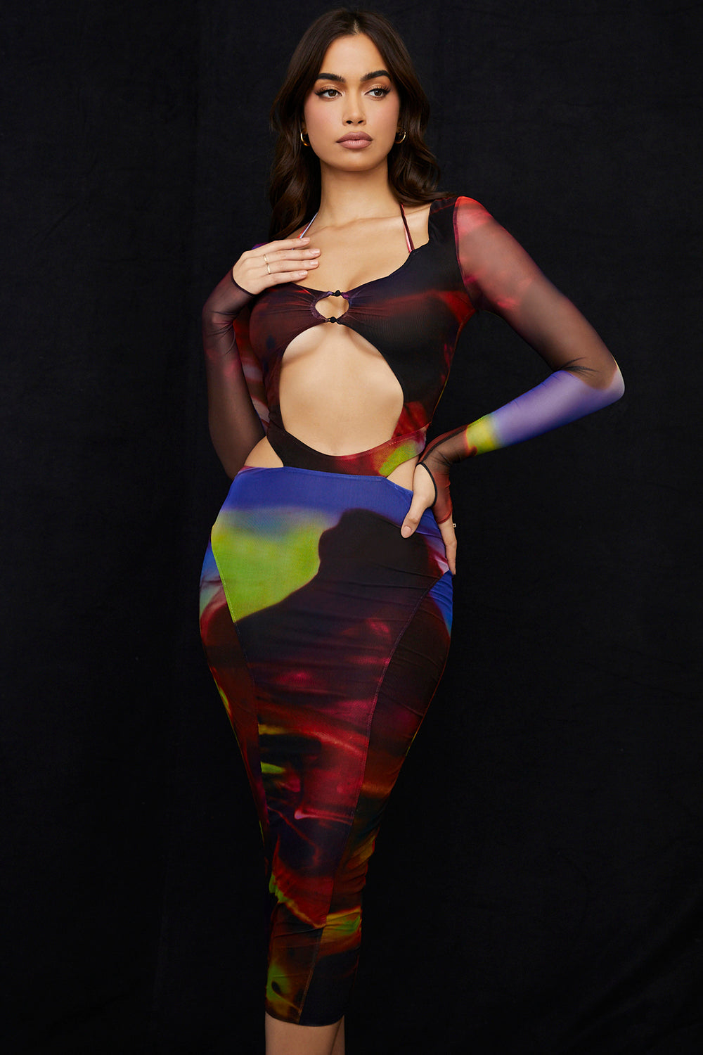 Midikleid mit Print und Cut Outs für Frauen