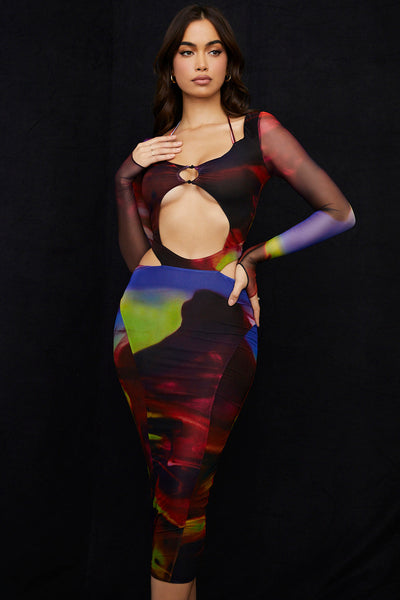 Midikleid mit Print und Cut Outs für Frauen