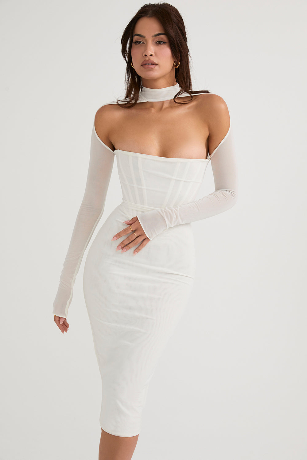 Midikleid mit Mesh Korsett und eleganter Kontur für Frauen