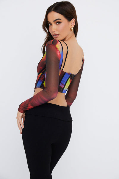 Korsett mit Print und langen Ärmeln in künstlerischer Silhouette für Frauen