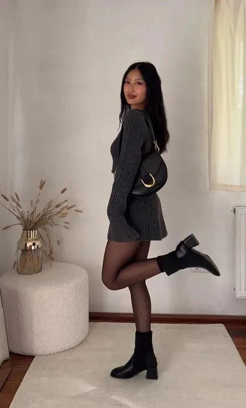 Rippstrick Minikleid mit figurbetonter Passform für Frauen