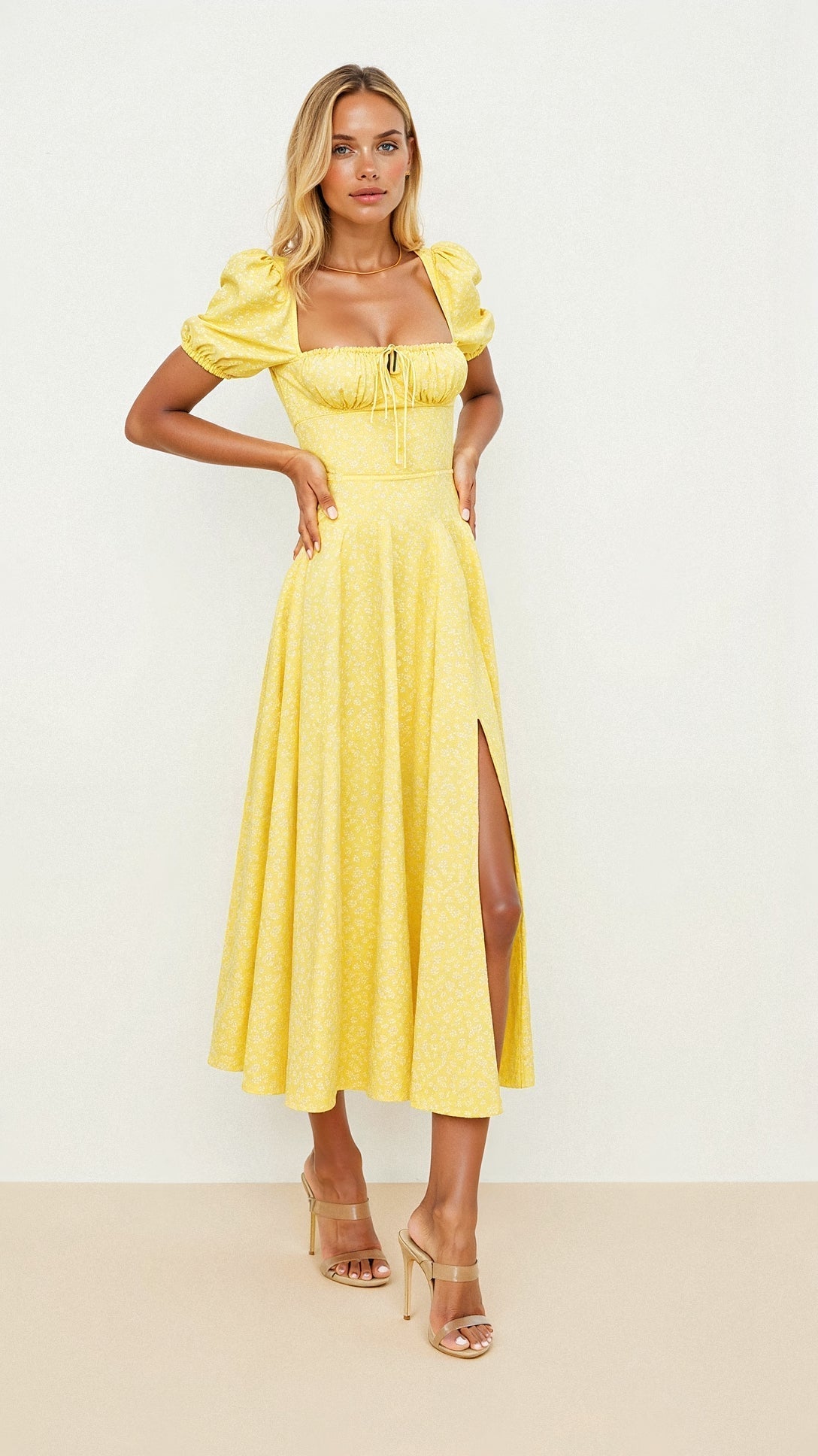 Midikleid mit eckigem Ausschnitt und klarer Linie für Frauen